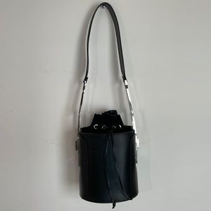 Stunning black leather and suede bucket bag by Costume National!